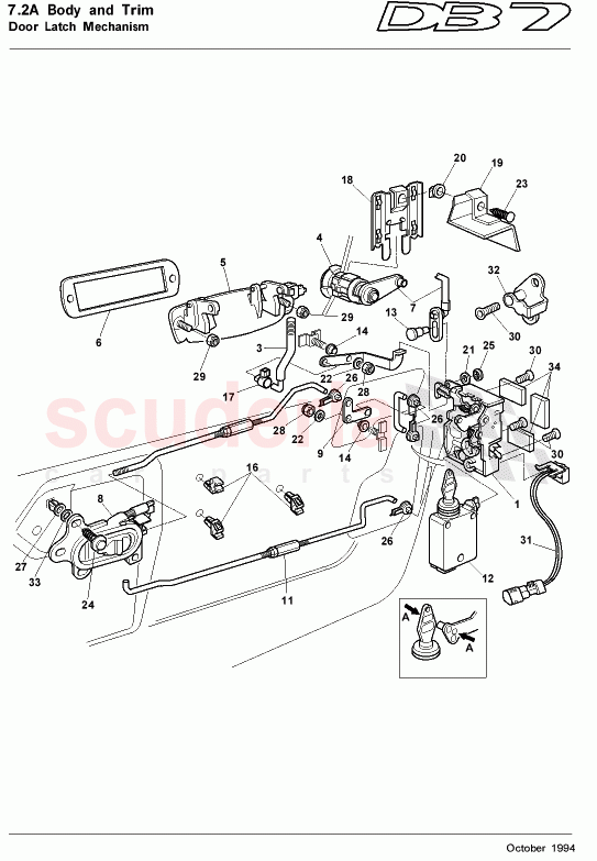 Door Latch Mechanism of Aston Martin Aston Martin DB7 (1995)