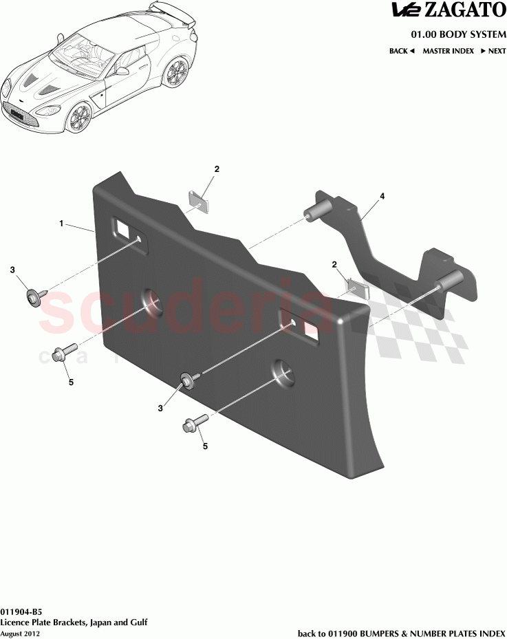 Licence Plate Brackets, Japan and Gulf of Aston Martin Aston Martin V12 Zagato