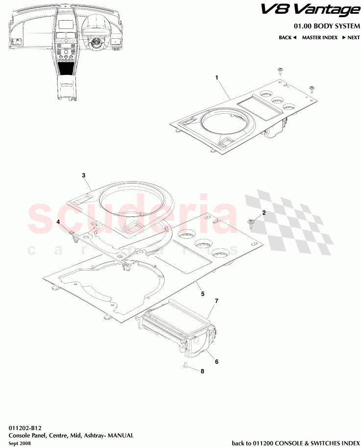 Console Panel, Centre, Mid, Ashtray (Manual) of Aston Martin Aston Martin V8 Vantage