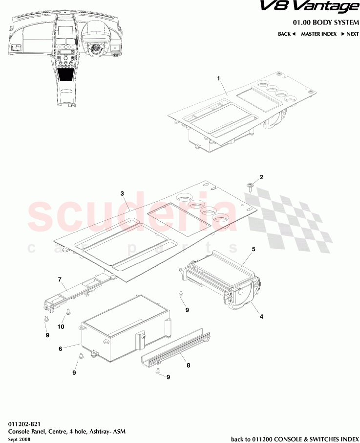 Console Panel, Centre, 4 hole, Ashtray - ASM of Aston Martin Aston Martin V8 Vantage