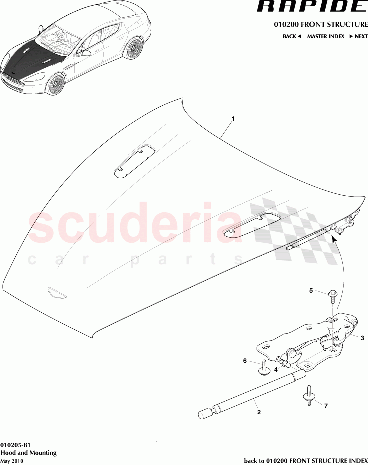 Hood and Mounting of Aston Martin Aston Martin Rapide