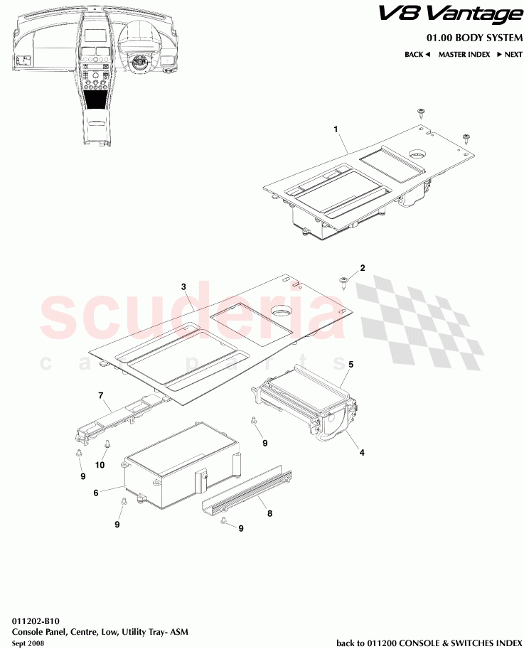 Console Panel, Centre, Low, Utility Tray - ASM of Aston Martin Aston Martin V8 Vantage