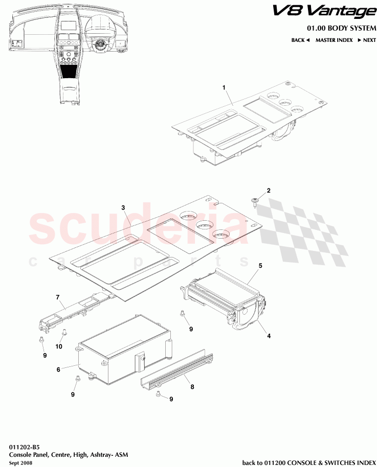 Console Panel, Centre, High, Ashtray - ASM of Aston Martin Aston Martin V8 Vantage