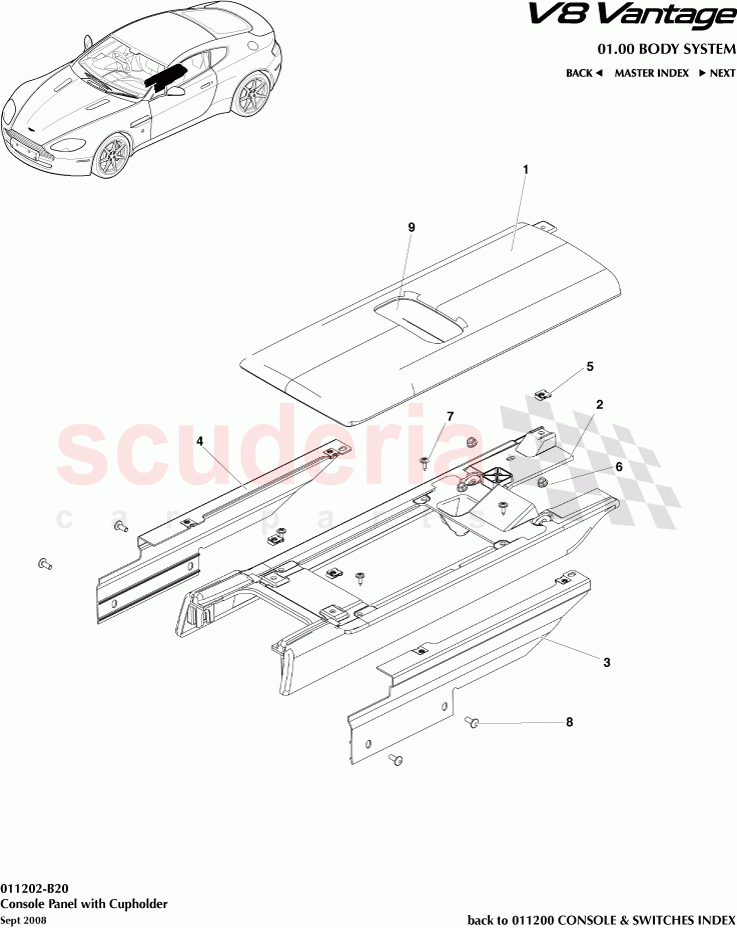 Console Panel with Cupholder of Aston Martin Aston Martin V8 Vantage