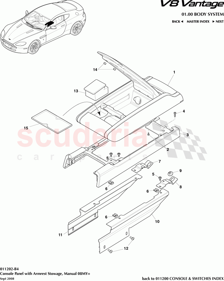 Console Panel with Armrest Stowage (Manual) (2008) of Aston Martin Aston Martin V8 Vantage