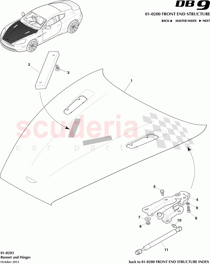 Bonnet and Hinges of Aston Martin Aston Martin DB9 (2013-2016)