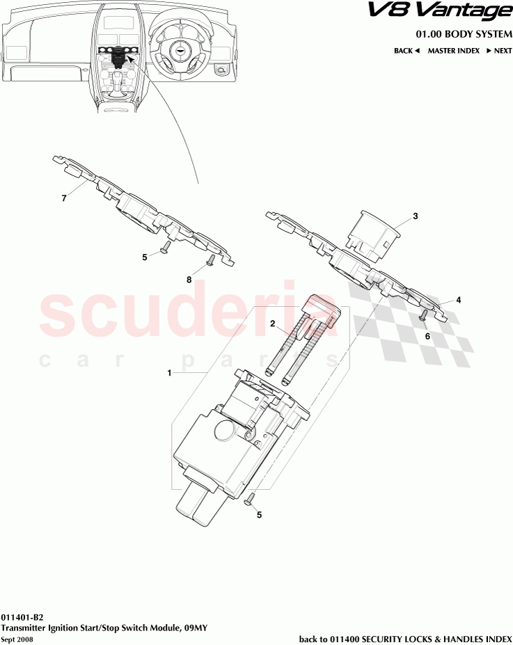 Transmitter Ignition Start / Stop Switch Module (2009) of Aston Martin Aston Martin V8 Vantage