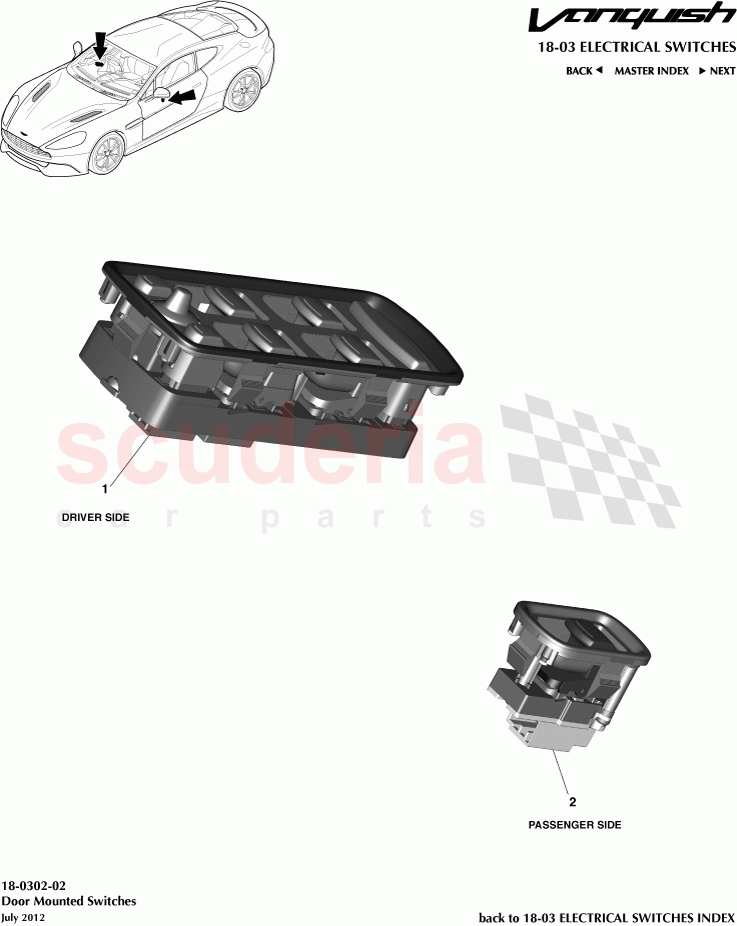 Door Mounted Switches of Aston Martin Aston Martin Vanquish (2012+)