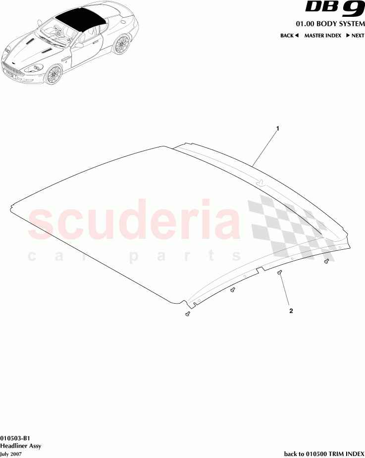 Headliner Assembly of Aston Martin Aston Martin DB9 (2004-2012)