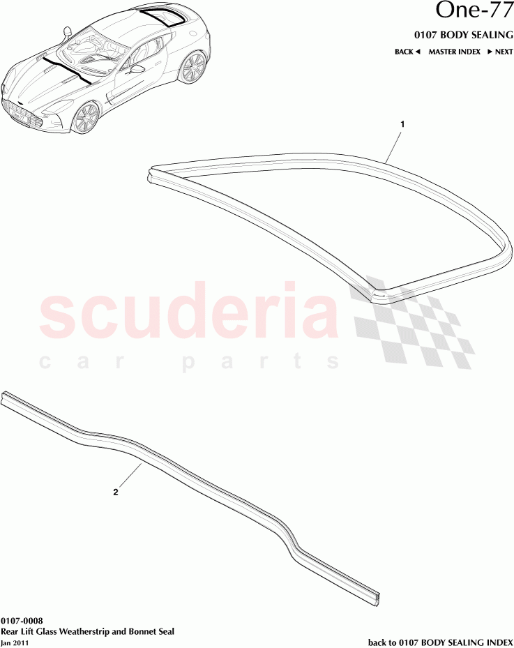 Rear Lift Glass Weatherstrip and Bonnet Seal of Aston Martin Aston Martin One-77