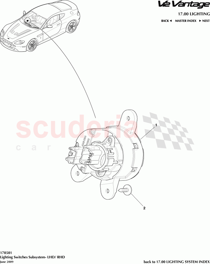 Lighting Switches Subsystem - LHD / RHD of Aston Martin Aston Martin V12 Vantage