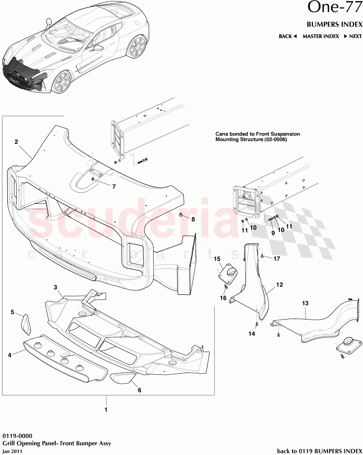 Grill Opening Panel- Front Bumper Assembly of Aston Martin Aston Martin One-77