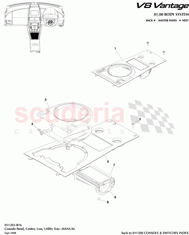 Console Panel, Centre, Low, Utility Tray (Manual) of Aston Martin Aston Martin V8 Vantage