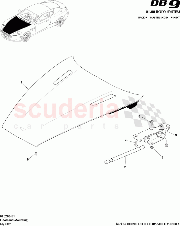 Hood and Mounting of Aston Martin Aston Martin DB9 (2004-2012)