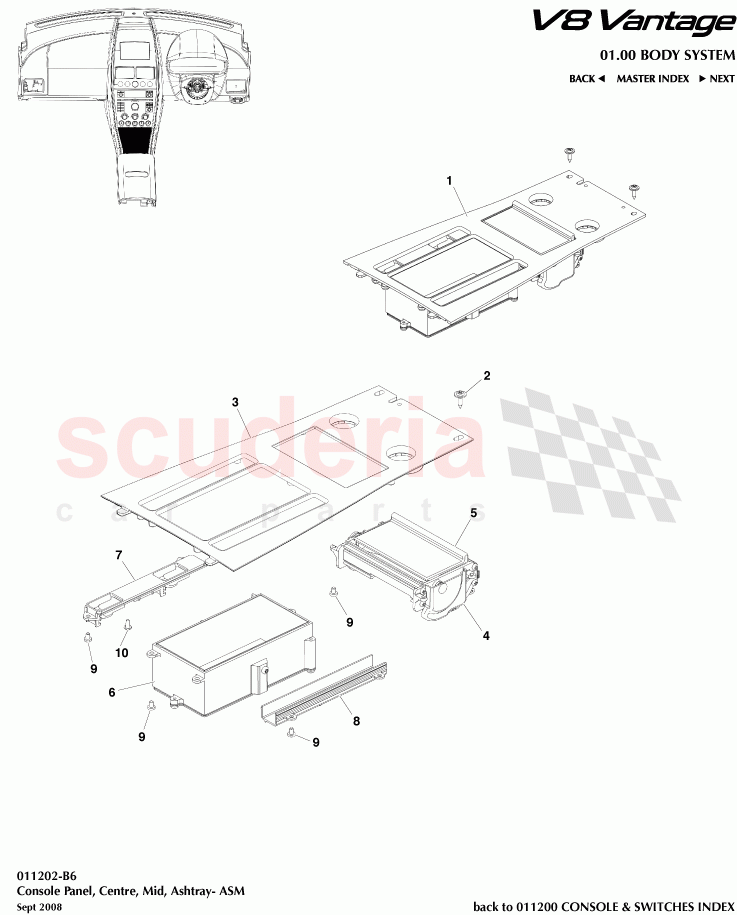 Console Panel, Centre, Mid, Ashtray - ASM of Aston Martin Aston Martin V8 Vantage