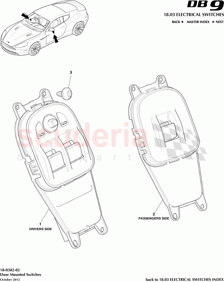 Door Mounted Switches of Aston Martin Aston Martin DB9 (2013-2016)