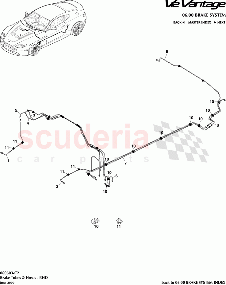 Brake Tubes and Hoses (RHD) of Aston Martin Aston Martin V12 Vantage