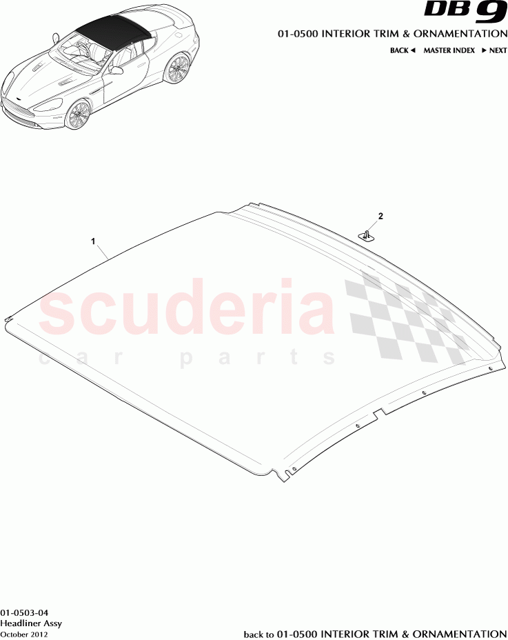 Headliner Assembly of Aston Martin Aston Martin DB9 (2013-2016)