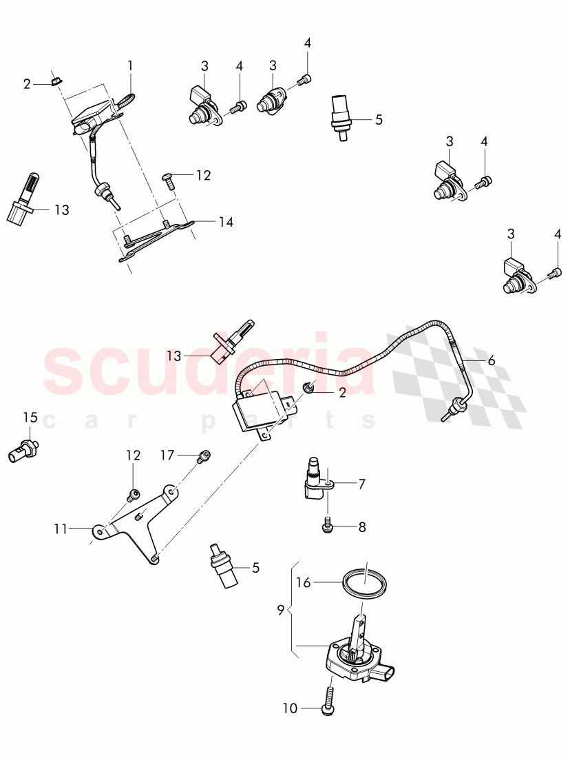 engine speed sensor (rpm), oil level sender, Coolant temperature sender, oil pressure gauge sender, emissions temperature sensor of Bentley Bentley Continental Supersports (2017+)