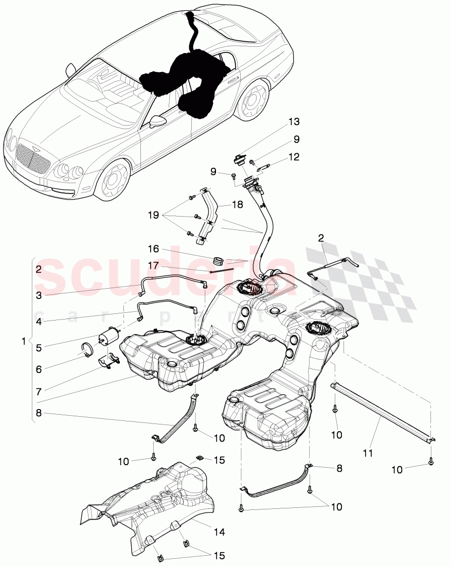 fuel tank with pump fuel gauge, and connecting parts, fuel filter with pressure, regulator, fuel line, D - MJ 2012>> of Bentley Bentley Continental Flying Spur (2006-2012)