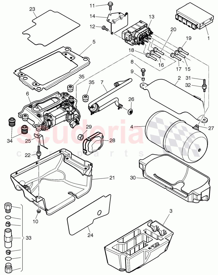 air supply unit, reservoir, air line, valve unit, D - MJ 2017>> of Bentley Bentley Mulsanne (2010+)