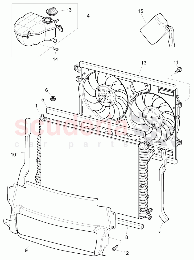 Coolant radiator, Coolant expansion tank, air duct, F >> 3W-7-041 093 of Bentley Bentley Continental GTC (2006-2010)