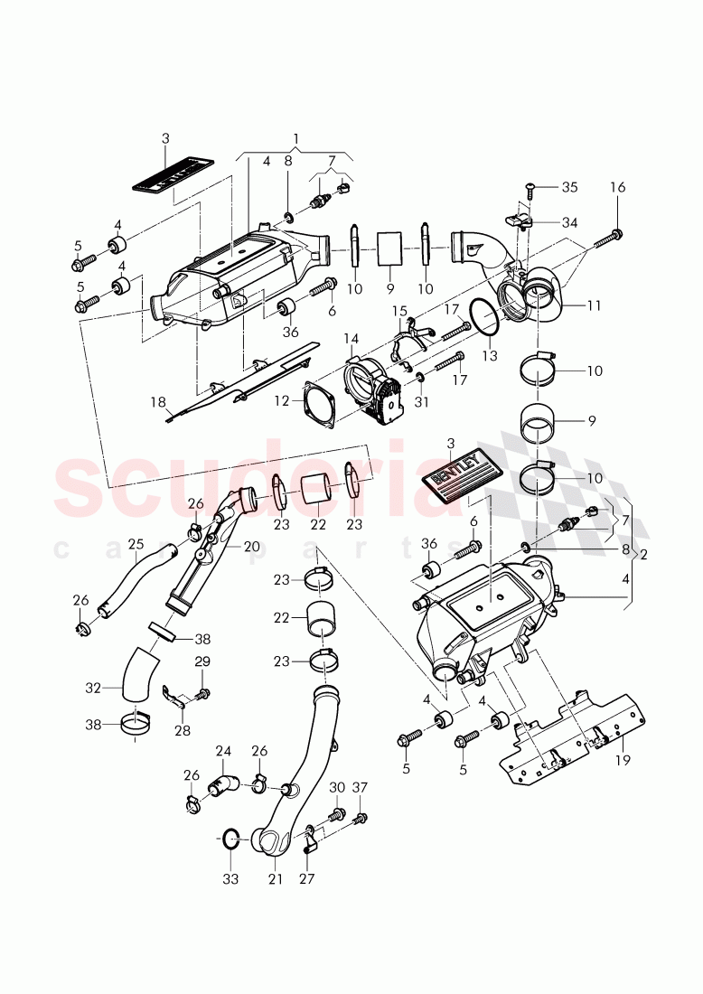 charge air cooler, F 3Y-G-001 492>>, F ZH-G-001 492>> of Bentley Bentley Mulsanne (2010+)