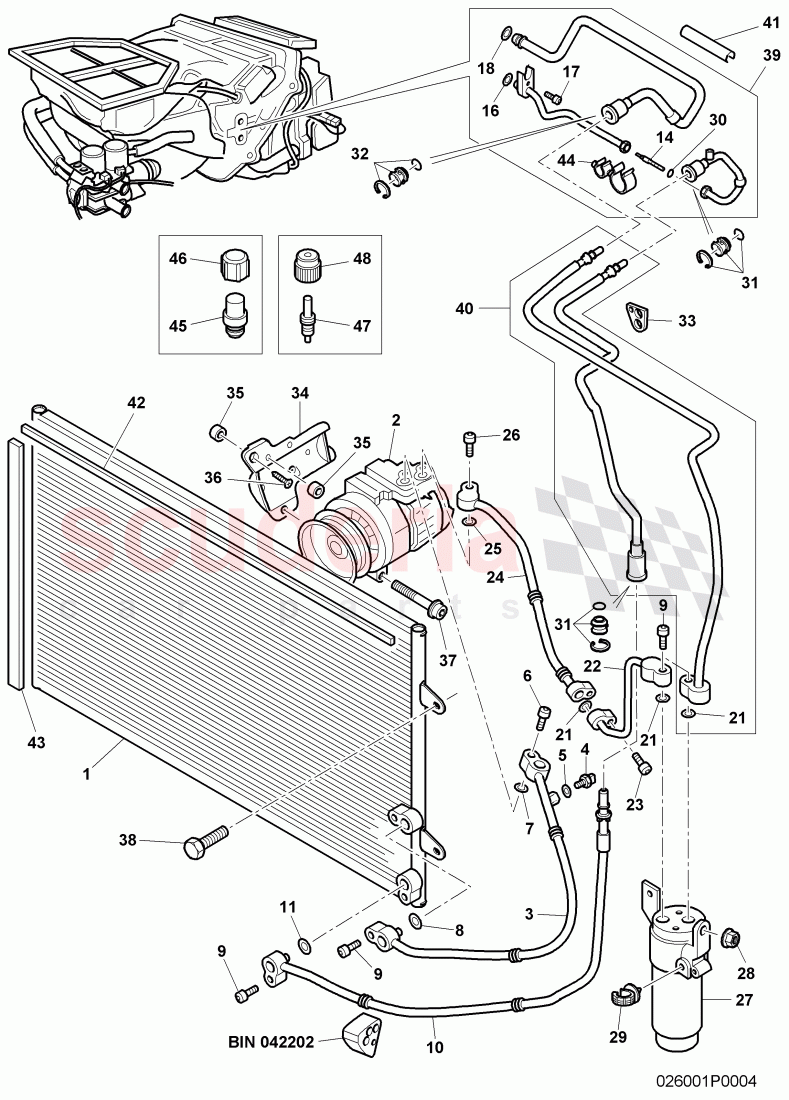 air conditioner compressor, air condtioner condenser, refrigerant circuit, Engine bay, D - MJ 2007>>, F >> 3W-8-053 517 of Bentley Bentley Continental Flying Spur (2006-2012)