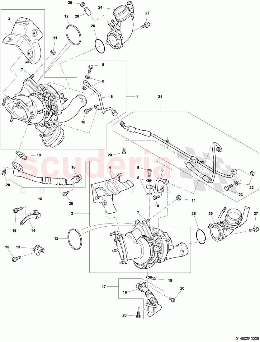 Exhaust gas turbocharger, oil return line, oil pressure line, F >> 3W-5-028 804 of Bentley Bentley Continental GT (2003-2010)