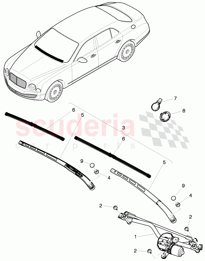 wiper motor, wiper arm with wiper, blade of Bentley Bentley Mulsanne (2010+)