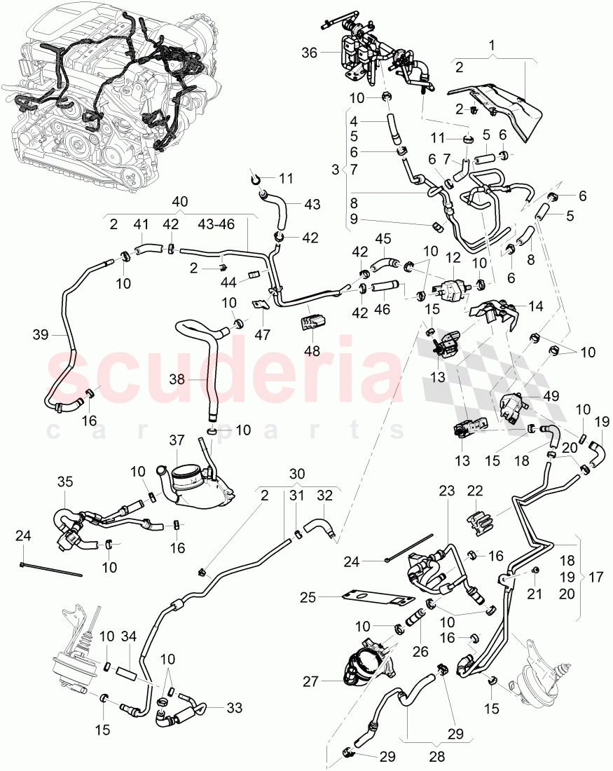 vacuum hoses, solenoid valve, (For turbocharger), F >> 3W-5-028 804 of Bentley Bentley Continental Flying Spur (2006-2012)