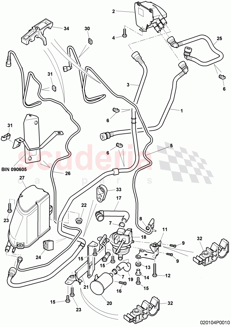 Active charcoal filter with diagnosis pump for fuel delivery system, ventilation for fuel tank, F 3W-A-063 622>>, F ZA-A-063 622>> of Bentley Bentley Continental GT (2003-2010)