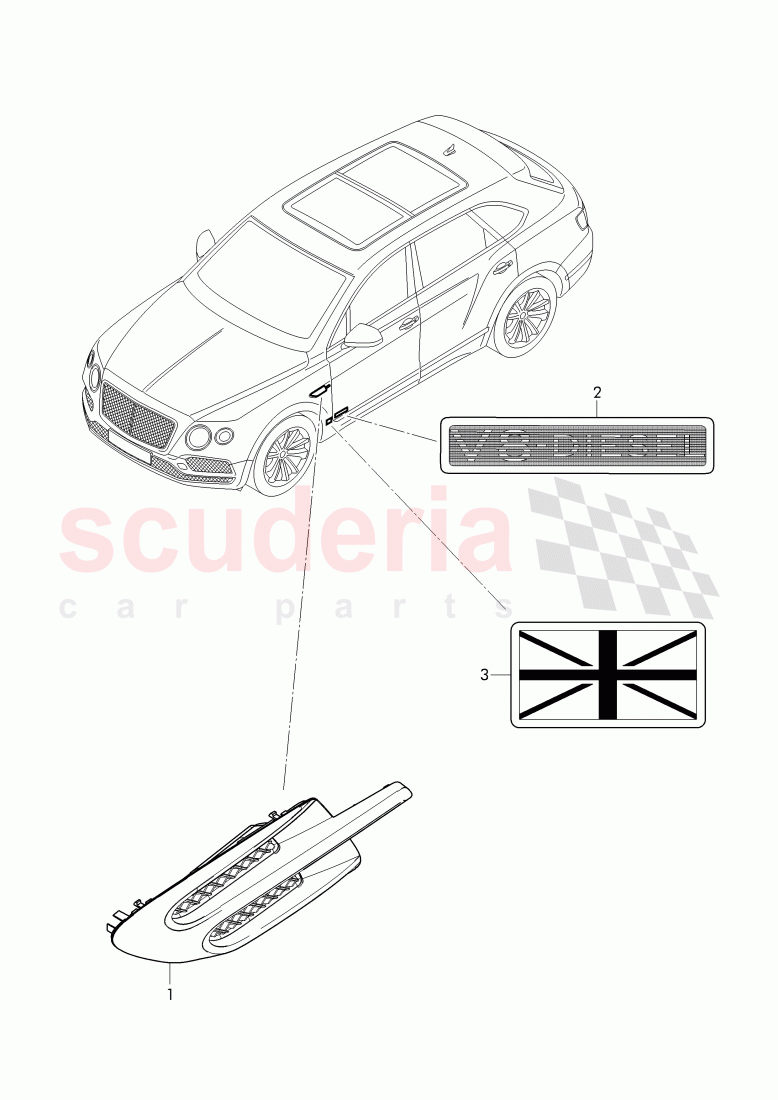 cooling air grill, Badges, D - MJ 2018>> of Bentley Bentley Bentayga (2015+)