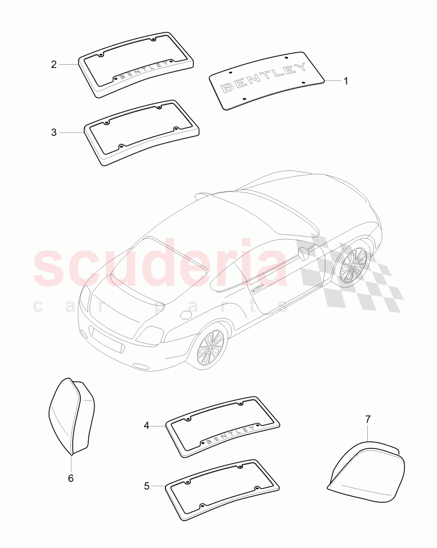 Original Accessories, license plate bracket, 1 set LED tail lights of Bentley Bentley Continental GT (2003-2010)