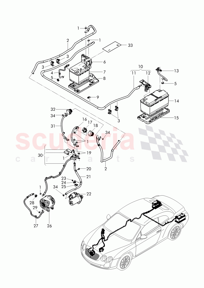 harness for battery +/-, Wire harness for starter and alternator with ground, wire, D - MJ 2012>> of Bentley Bentley Continental Supersports (2009-2011)