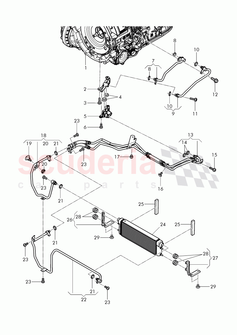 oil pressure line for gear oil cooling, Gear oil cooler, F 3W-F-044 096>>, F ZA-F-044 096>> of Bentley Bentley Continental GT (2011-2018)