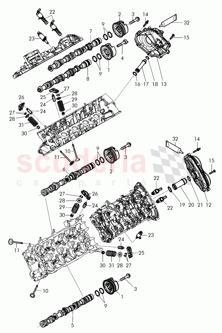 camshaft, camshaft adjuster unit, cylinder head cover of Bentley Bentley Continental Flying Spur (2013+)