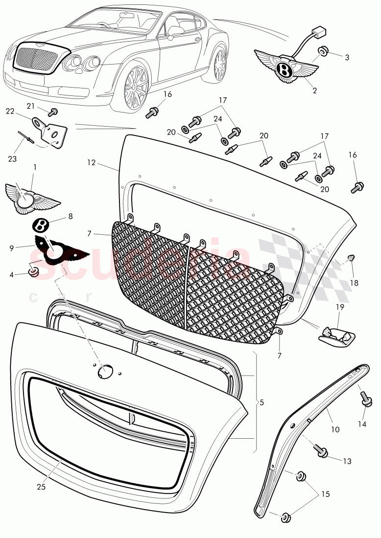 radiator grille, Badges, D - MJ 2007>>, F >> 3W-8-059 352 of Bentley Bentley Continental Flying Spur (2006-2012)