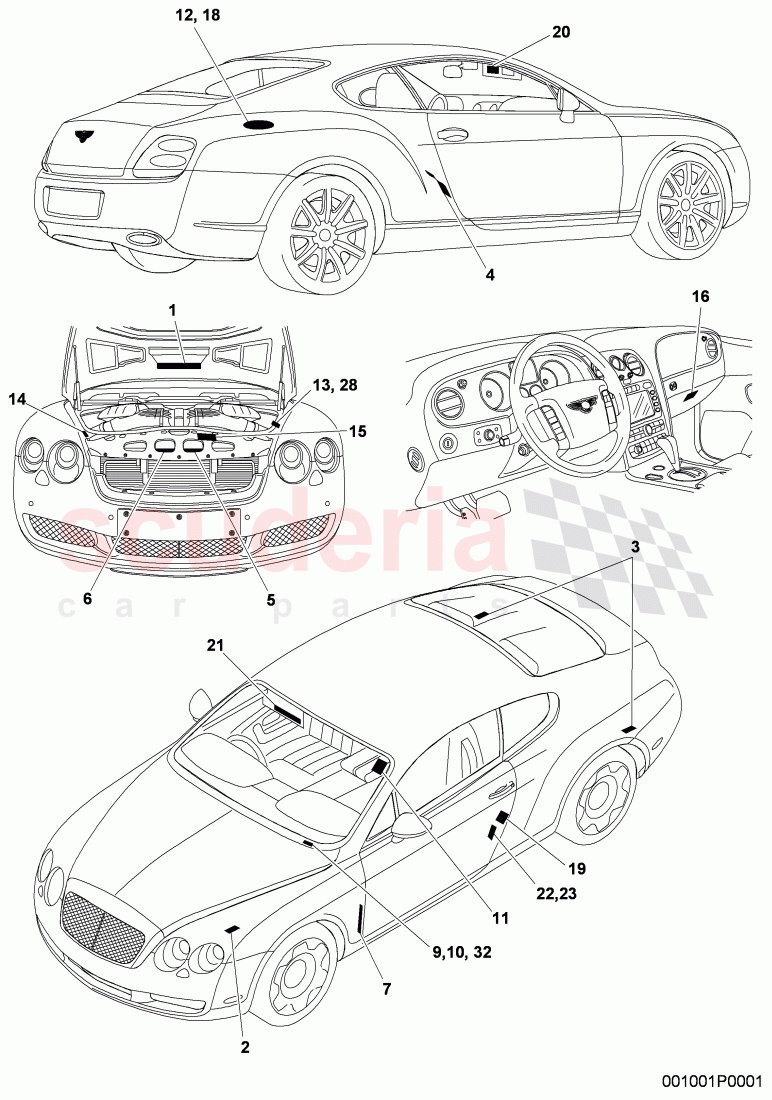 Type plates, F >> 3W-5-025 421 of Bentley Bentley Continental GT (2003-2010)