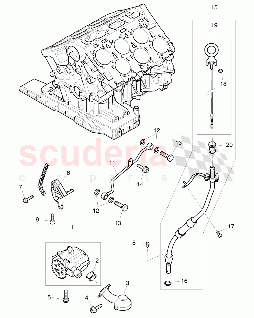 oil pump, tensioner - chain, oil dipstick with tube, oil pressure line of Bentley Bentley Continental GTC (2006-2010)