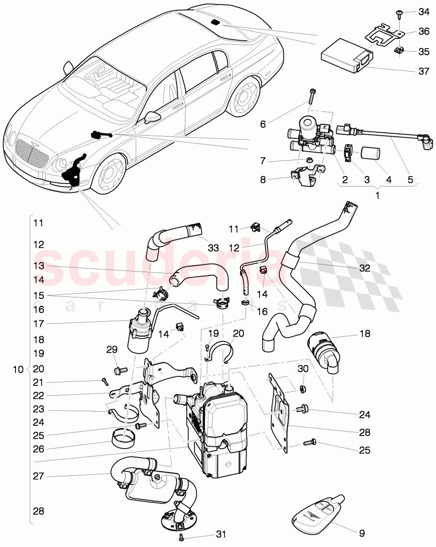 stationary heater for circuit, Solenoid valve for coolant circuit, D - MJ 2012>> of Bentley Bentley Continental Flying Spur (2006-2012)