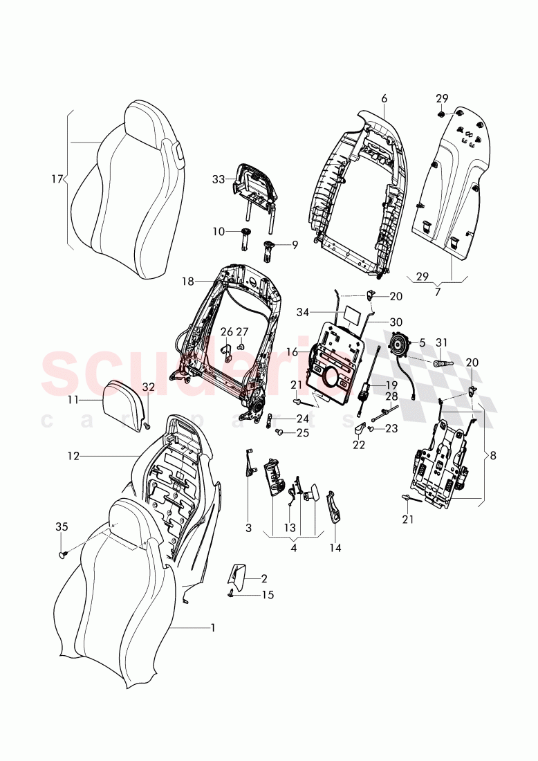 seat, backrest cushion with cover, headrest, D - MJ 2015>> - MJ 2015 of Bentley Bentley Continental GT (2011-2018)