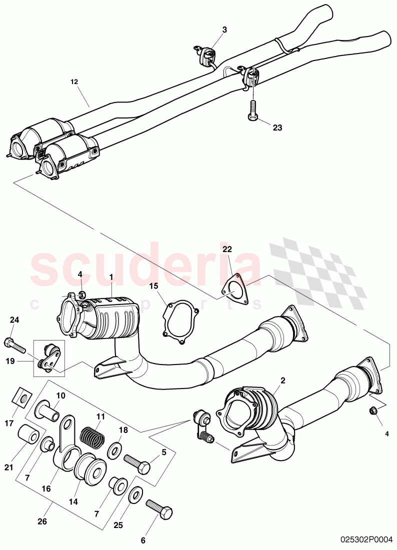 front catalyst, exhaust pipe with catalyst, F 3W-6-038 548>> 3W-A-065 188, F ZA-A-062 464>> ZA-A-065 188 of Bentley Bentley Continental Flying Spur (2006-2012)