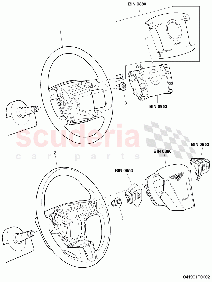 steering wheel, F 3W-8-052 849>>, F ZA-A-062 022>> of Bentley Bentley Continental GTC (2006-2010)