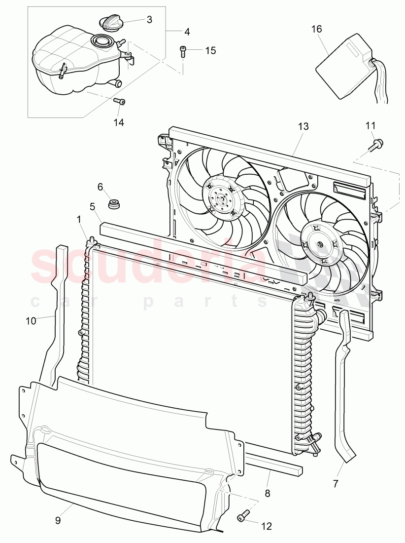 Coolant radiator, Coolant expansion tank, F 3W-7-041 093>>, D >> - MJ 2007 of Bentley Bentley Continental GT (2003-2010)