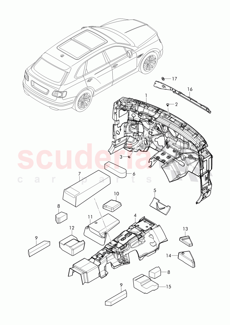 sound absorber for floor, cross panel and tunnel of Bentley Bentley Bentayga (2015+)