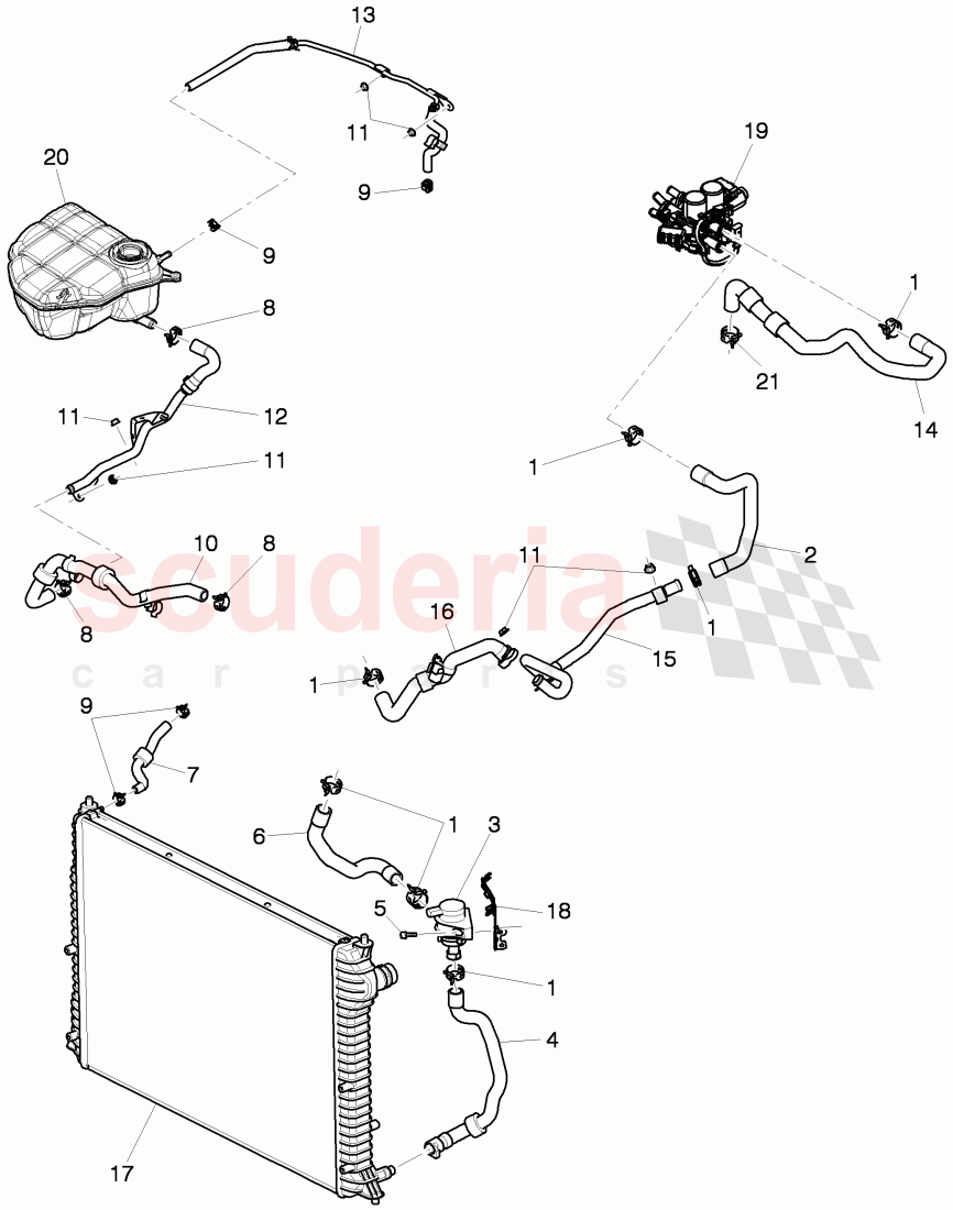 Coolant hoses and pipes, Engine bay, F 3W-7-051 259>>, F ZA-A-062 022>> of Bentley Bentley Continental GTC (2006-2010)