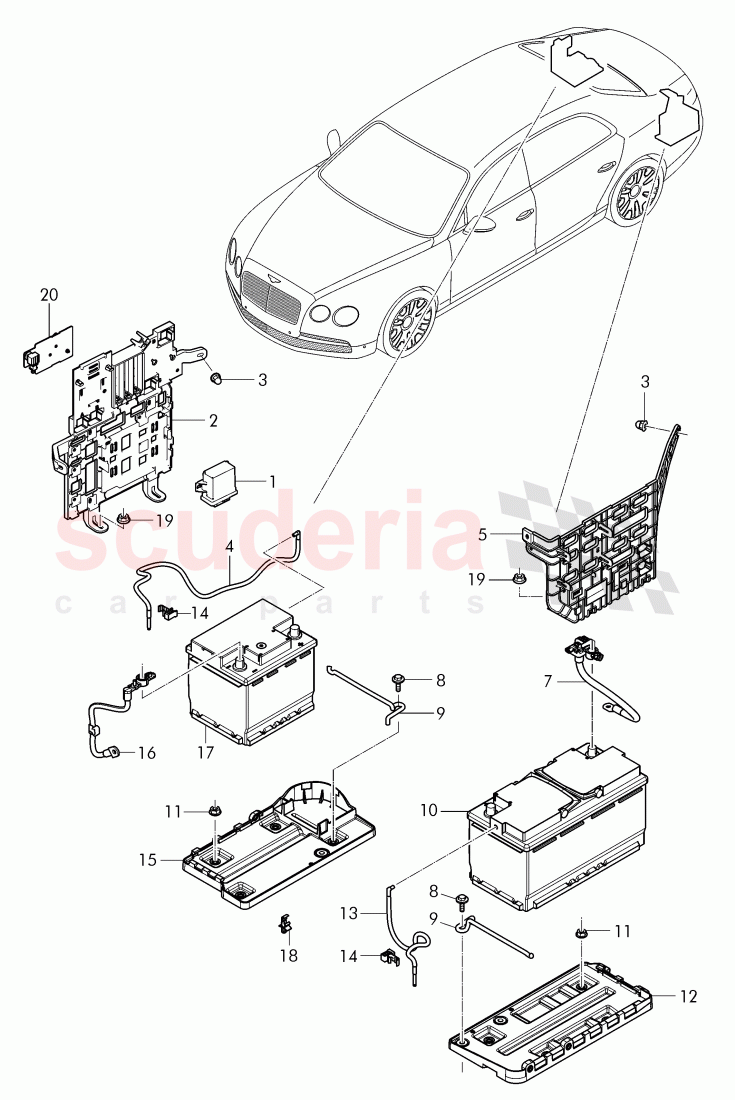 battery, battery mounting, Control unit for battery, monitoring of Bentley Bentley Continental Flying Spur (2013+)