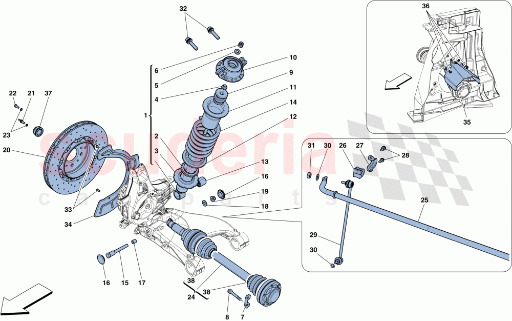 REAR SUSPENSION - SHOCK ABSORBER AND BRAKE DISC of Ferrari Ferrari 488 Spider