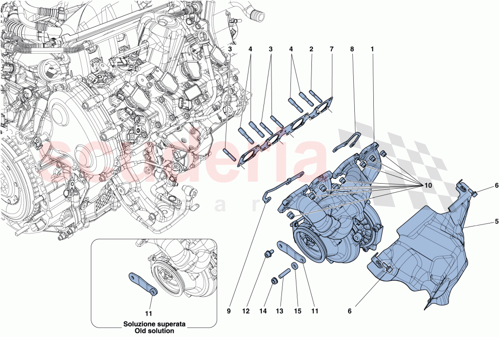 MANIFOLDS, TURBOCHARGING SYSTEM AND PIPES of Ferrari Ferrari California T